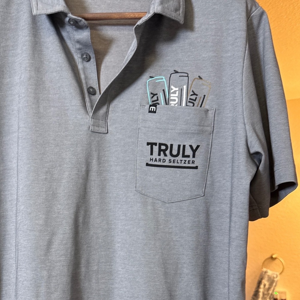 TravisMathew Mens Truly‎ Hard Seltzer Polo Shirt Grey Short Sleeve Large